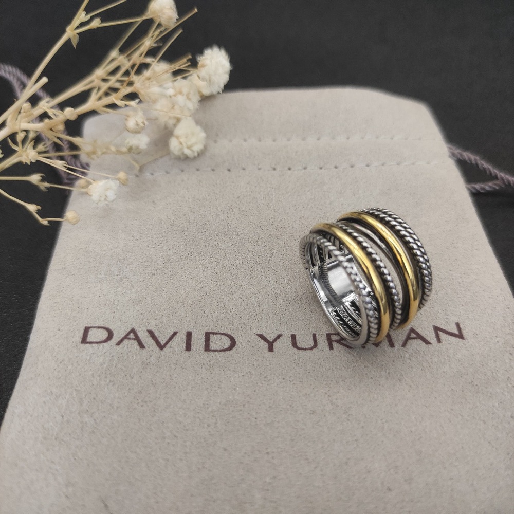David Yurman Two-Tone Sterling Silver & Gold Crossover Cable Band Ring